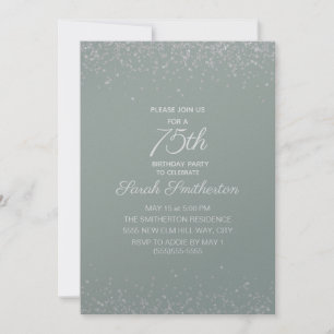 Sagegrön silverdiamantglitter 75-årsdag inbjudningar