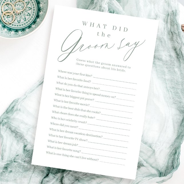 Sagegrön skrift vad sa brudgummen spel (Sage green script what did the groom say game)