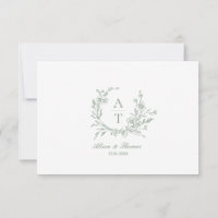 Sagegrön skrift vildblomme monogram detaljer kort