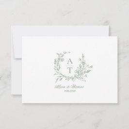 Sagegrön skrift vildblomme monogram detaljer kort