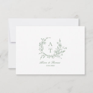 Sagegrön skrift vildblomme monogram detaljer kort