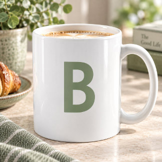 Sagegrön stor initial modern fet stil kaffemugg