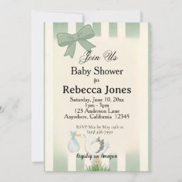 Sagegrön Stork Bebisdopp Neutral Inbjudningar