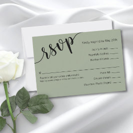 Sagegrön svart script minimalistiskt svarsbrevkort OSA kort
