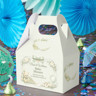 Sagegrön Teddybjörn Baby Shower Förmånslåda Presentaskar