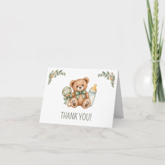 Sagegrön Teddybjörn Baby Shower Tacksamhetskort Tack Kort