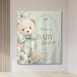 Sagegrön Teddybjörn Blommig Gobeläng Baby Shower