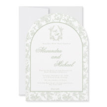 Sagegrön Toile Blommig Monogram Foto Bröllop