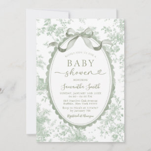 Sagegrön Toile Chinoiserie Slöja Bebis Shower Inbjudningar