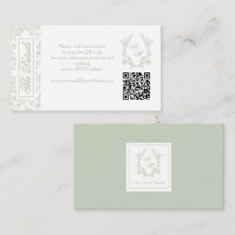 Sagegrön Toile QR-kod Crest Monogram Bröllop Tilläggskort