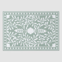 Sagegrön traditionell benintarsia decoupagepapper