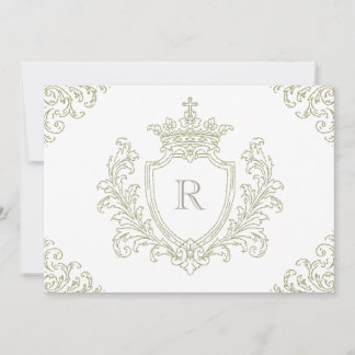 Sagegrön traditionell kröningsmonogram Dop Inbjudningar
