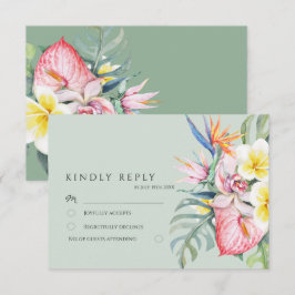 Sagegrön tropisk blomsterhawaiiansk bröllop OSA kort