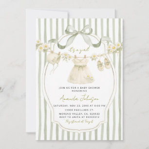 Sagegrön tusenskönas klädstreck Baby Shower-inbjud Inbjudningar