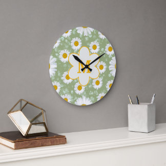 Sagegrön tusensköns- vildblomma-monogram stor klocka