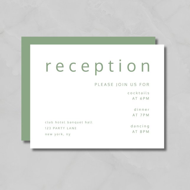 Sagegrön typografi Elegant bröllopsmottagning Tilläggskort (Sage Green Typography Elegant Wedding Reception Enclosure Card)