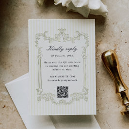 Sagegrön utsmyckad ram Bröllop RSVP QR-kod Tilläggskort