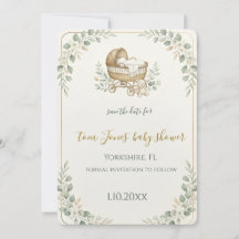 Sagegrön vagga för baby shower Save the Date