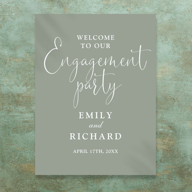 Sagegrön välkomstskylt för förlovningsfest poster (Sage Green Engagement Party Welcome Sign)