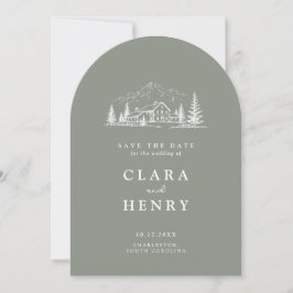 Sagegrön välvd bröllopsinbjudan Save the Date Inbjudningar