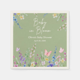 Sagegrön vår Baby i blom Baby Shower   Pappersservett