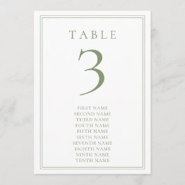 Sagegrön varm minimalistisk bröllopsbord nummer 10 inbjudningar