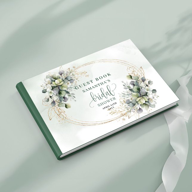 Sagegrön växtlighet Bröllopsdusch Gästbok (Sage Green Greenery Bridal Shower Guest Book)