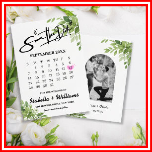 Sagegrön Växtlighet Kalender Bröllop Spara Datum Tilläggskort