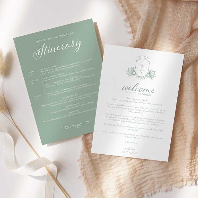 Sagegrön viktoriansk vapenskölds välkomsthälsning/ inbjudningar (Skapare uppladdad)