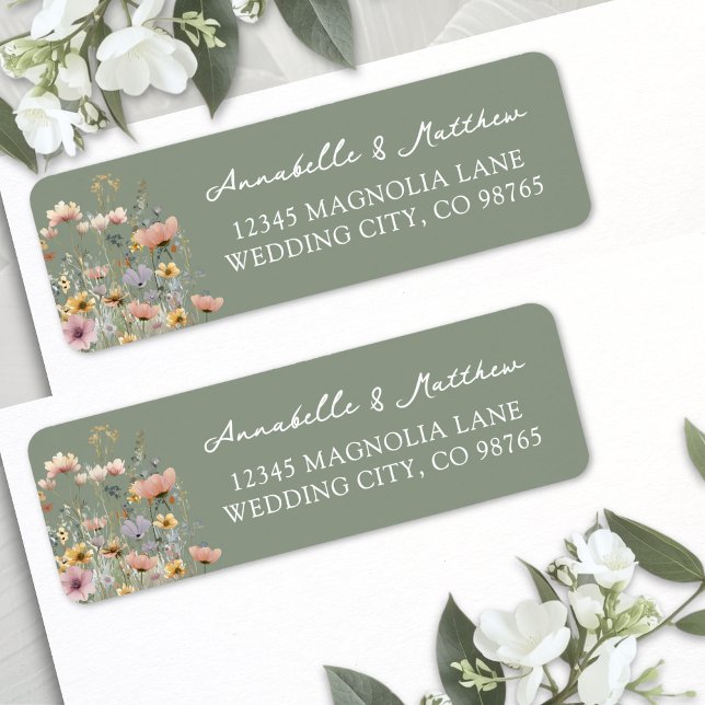 Sagegrön vildblomma Blommig returadress Etikett (Sage Green Wildflower Floral Return Address Label )