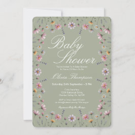 Sagegrön Vildblomma Boho Bebis Shower Inbjudningar