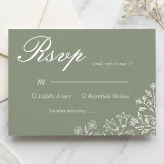 Sagegrön Vildblomma Bröllop RSVP-kort OSA Kort