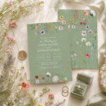 Sagegrön vildblomma bröllopsinbjudan