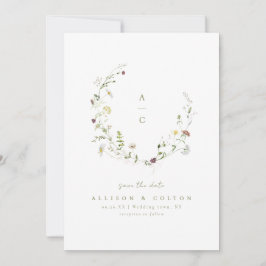 Sagegrön vildblomma rustik boho bröllopsmonogram spara datumet