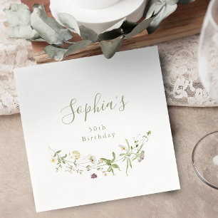 Sagegrön vildblomma rustik boho födelsedag för all pappersservett