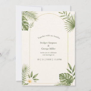 Sagegrön Vintage-båge Hawaii Blommig Bröllop Inbjudningar
