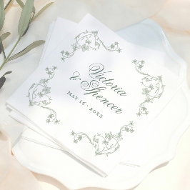 Sagegrön Vintage Blommig Bröllop Pappersservett
