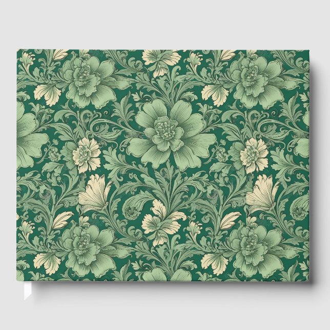 Sagegrön vintage blommig mönsterpåminnelse  gästböcker (Framsida)