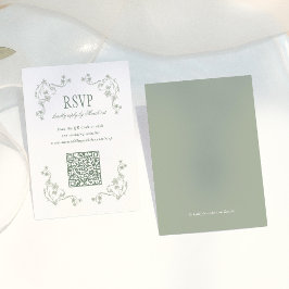 Sagegrön vintage blomster QR-kod bröllops RSVP Tilläggskort
