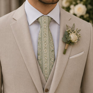 Sagegrön vintage botanisk jacquard slips