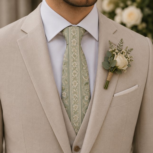 Sagegrön vintage botanisk jacquard slips (Skapare uppladdad)