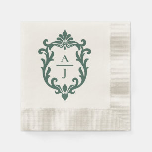 Sagegrön Vintage Ornamenterad Vapensköld Bröllop Pappersservett