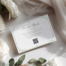 Sagegrön Vintage Ram Bröllops QR-kod RSVP