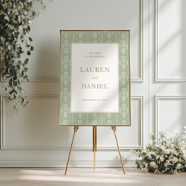 Sagegrön Vintage Trädgård Bröllop Välkommen Poster
