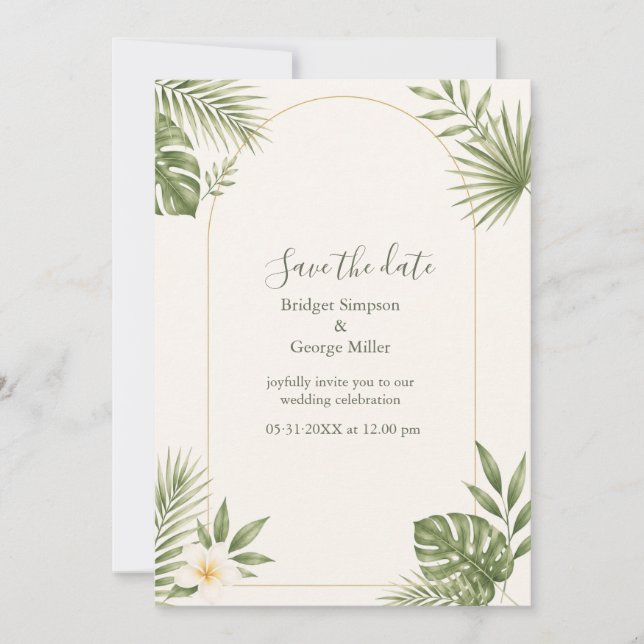 Sagegrön Vintagebåge Hawaii Blommig Bröllop  Inbjudningar (Framsida)