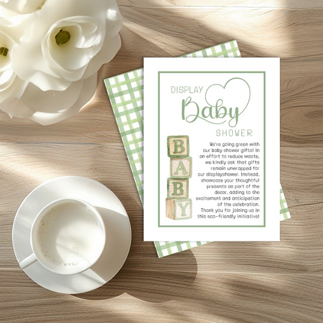 Sagegrön visningsduschkort | Oinpackade presenter  Tilläggskort (Display Baby Shower)