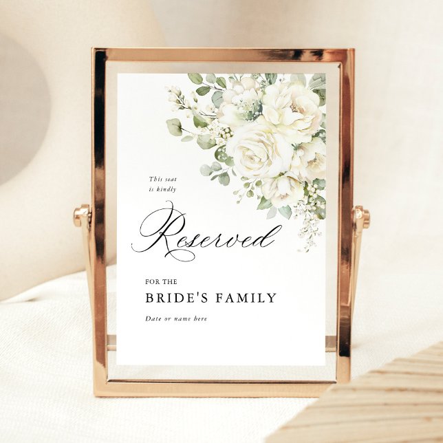 Sagegrön vit blomsterlig reserverad sittplatsskylt poster (Sage green white floral wedding reserved sign, watercolor seating sign, elegant wedding stationery)