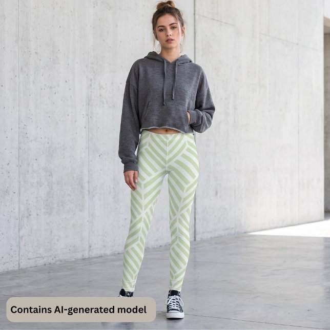 Sagegrön vit geometrisk Chevron sicksack-rand Leggings (Skapare uppladdad)