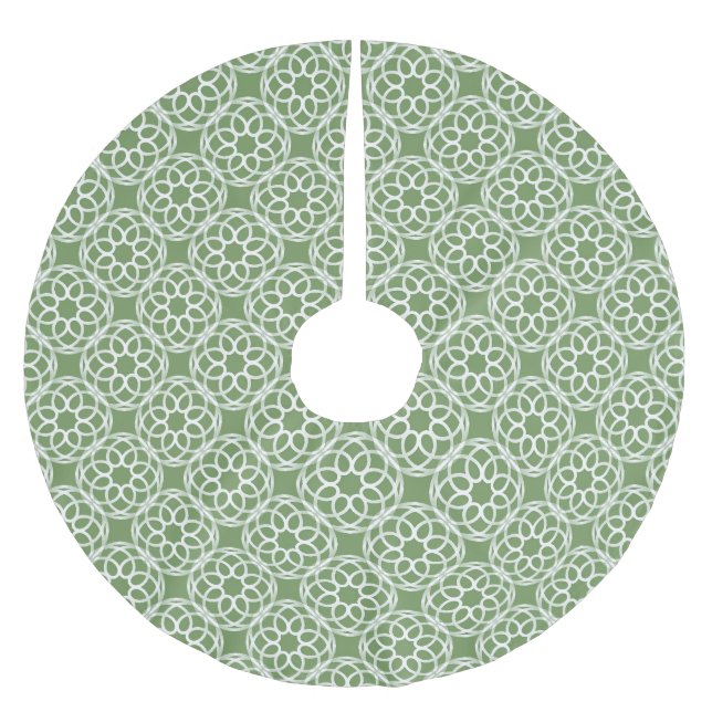 Sagegrön vit geometrisk sömlös mönster julgransmatta borstad polyester (Framsidan)