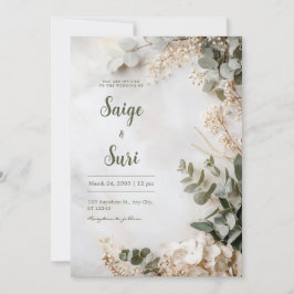 Sagegrön Vit Hydrangea Minimalistisk Bröllopskort Inbjudningar